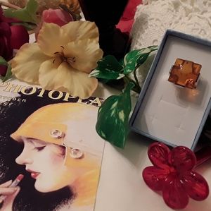 VTG. 925 STERLING BOMA CROSS BALTIC SEA AMBER RING
